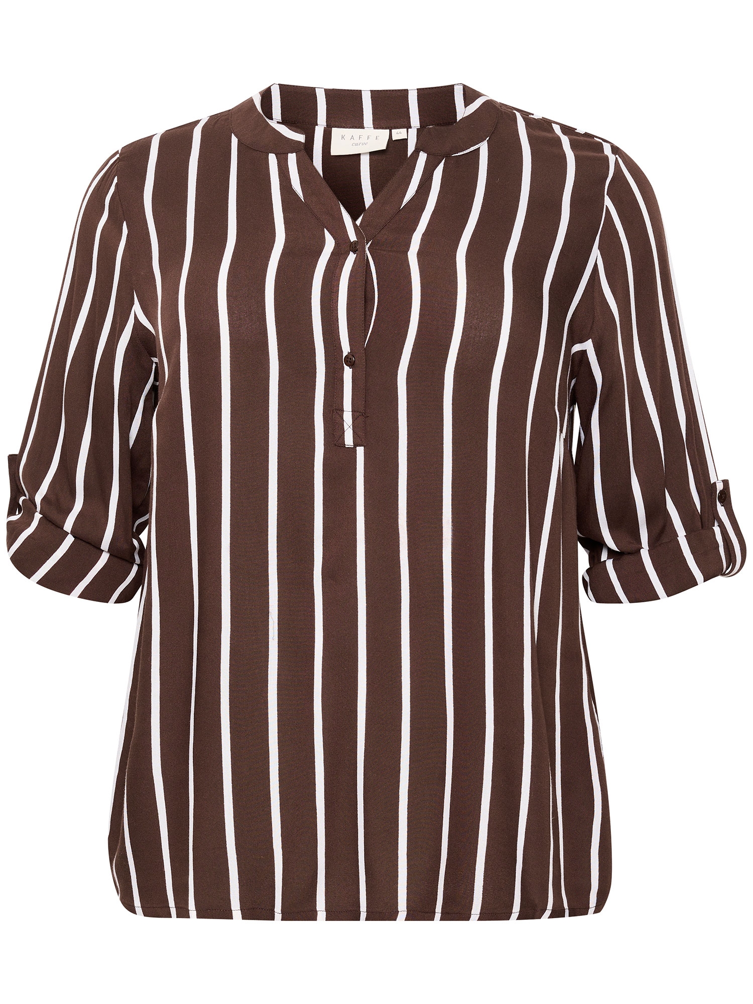KC Sida - Klassisk stripete viskoseskjorte i brun og hvit fra Kaffe Curve