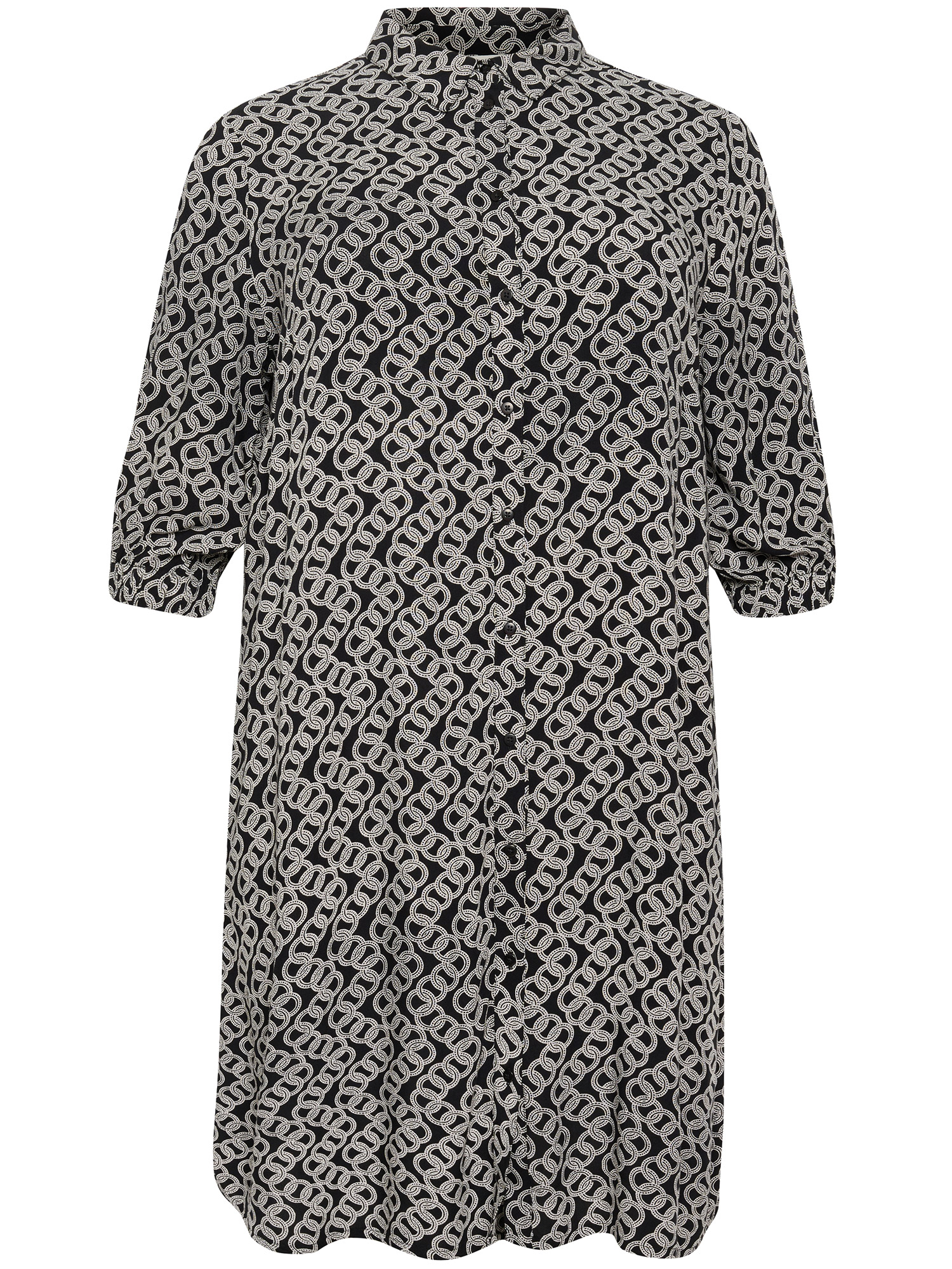 KC LIANA - Flot sort viskose skjorte kjole med beige mønster fra Kaffe Curve