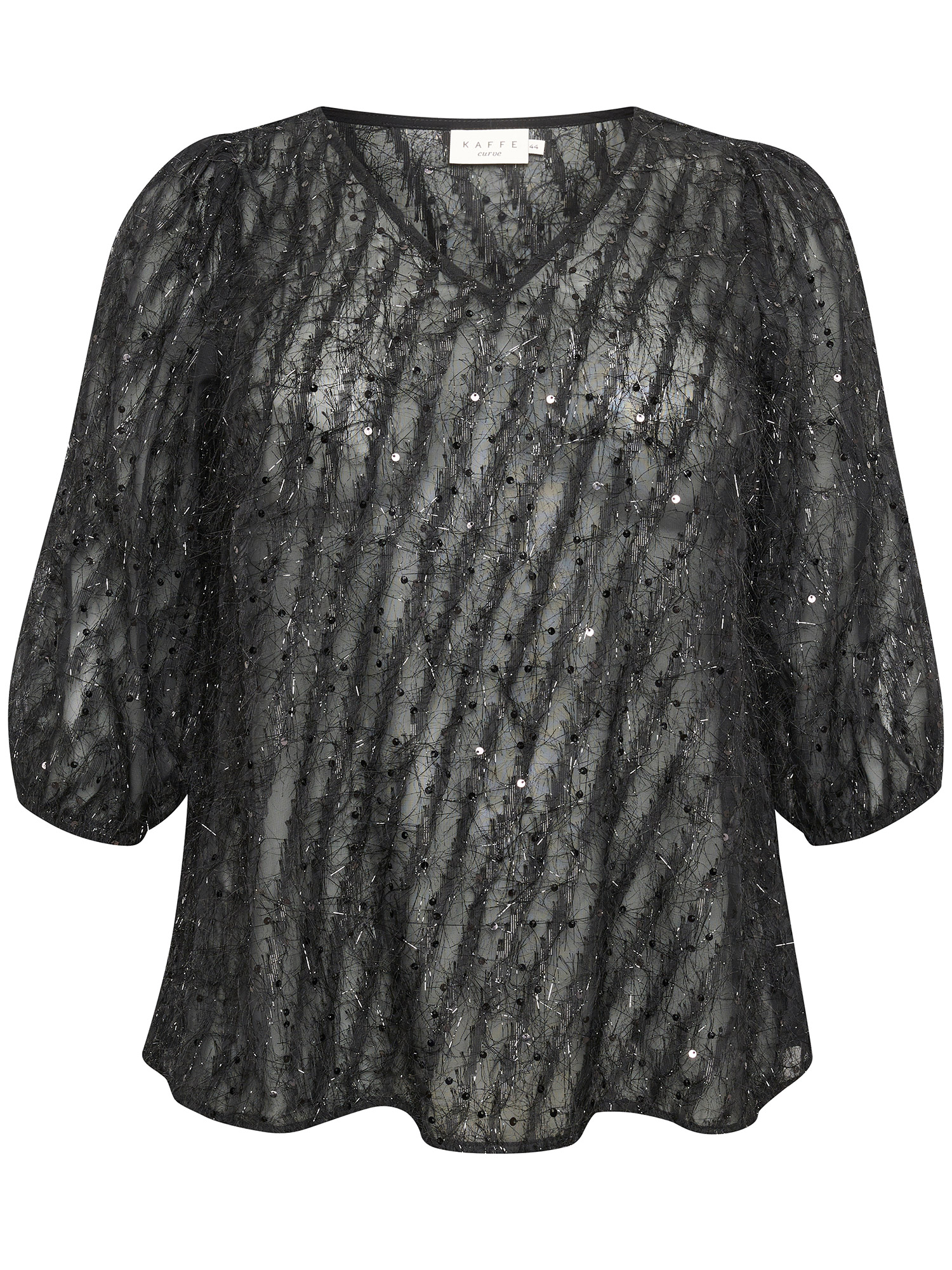 KC LASINDA - svart chiffon bluse med palietter og glitter fra Kaffe Curve