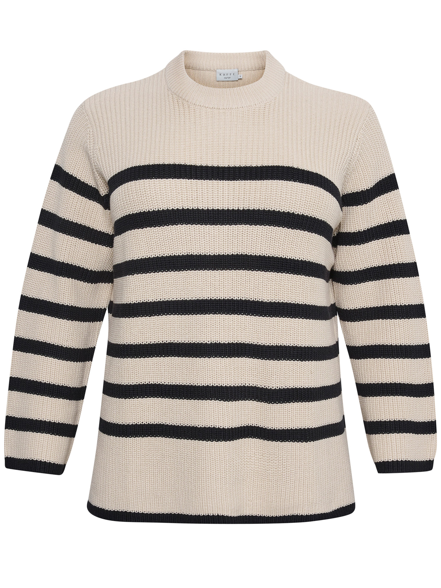 MILLA - Beige strikket genser med striber fra Kaffe Curve