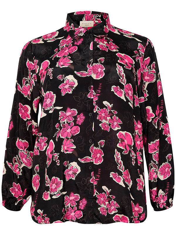 POLLO - Svart skjorte med rosa blomster fra Kaffe Curve