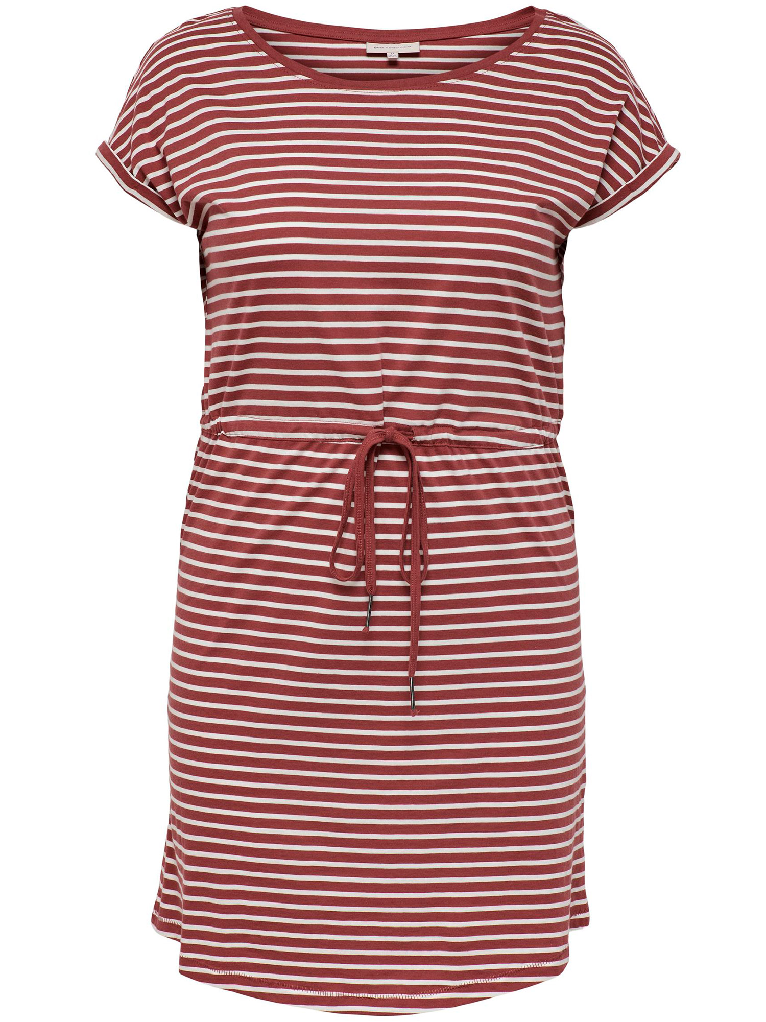 Carapril - rødbrun kjole i bomullsjersey med hvite striper fra Only Carmakoma
