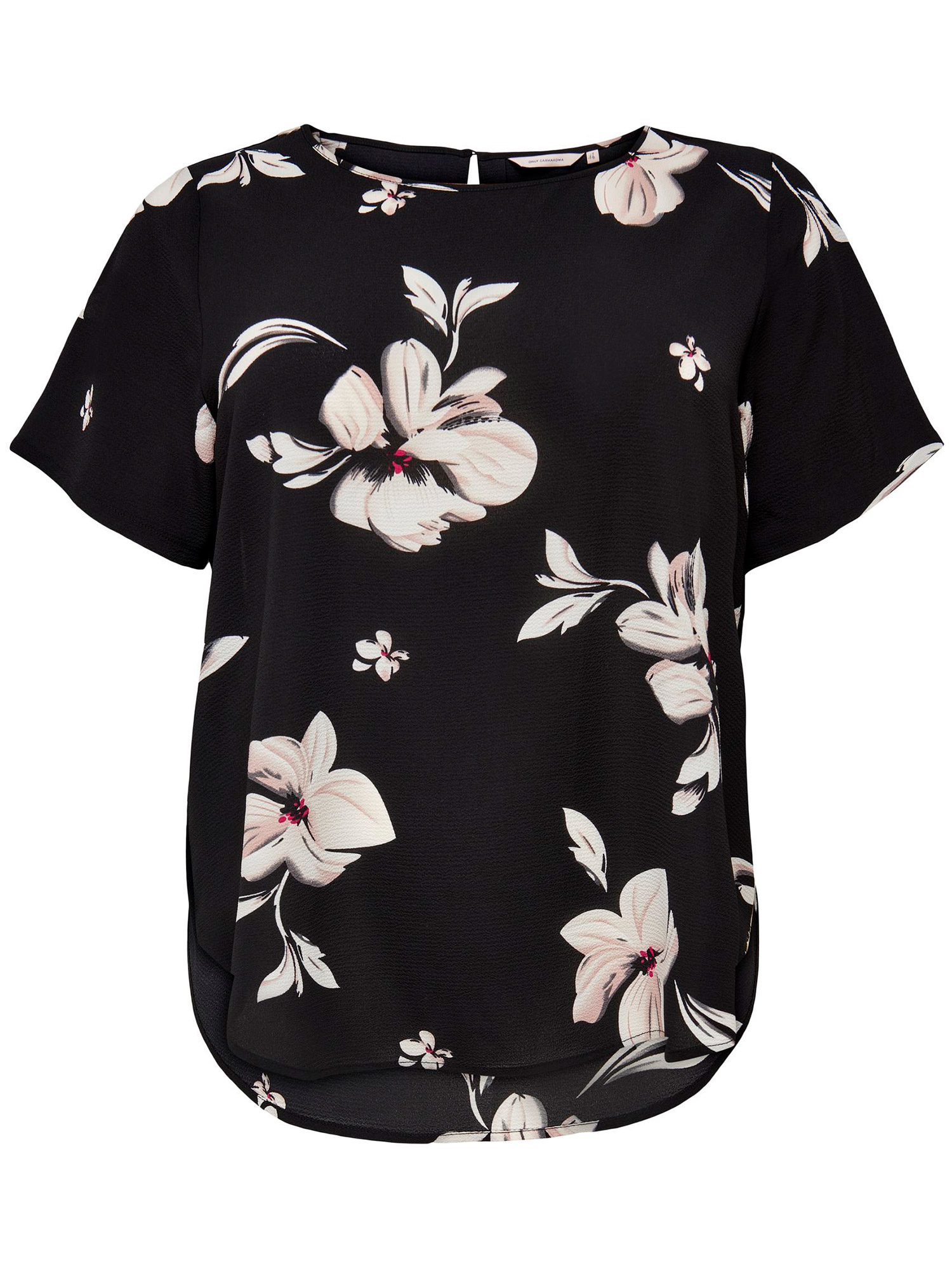 Carvica - Svart bluse med flotte store blomster fra Only Carmakoma