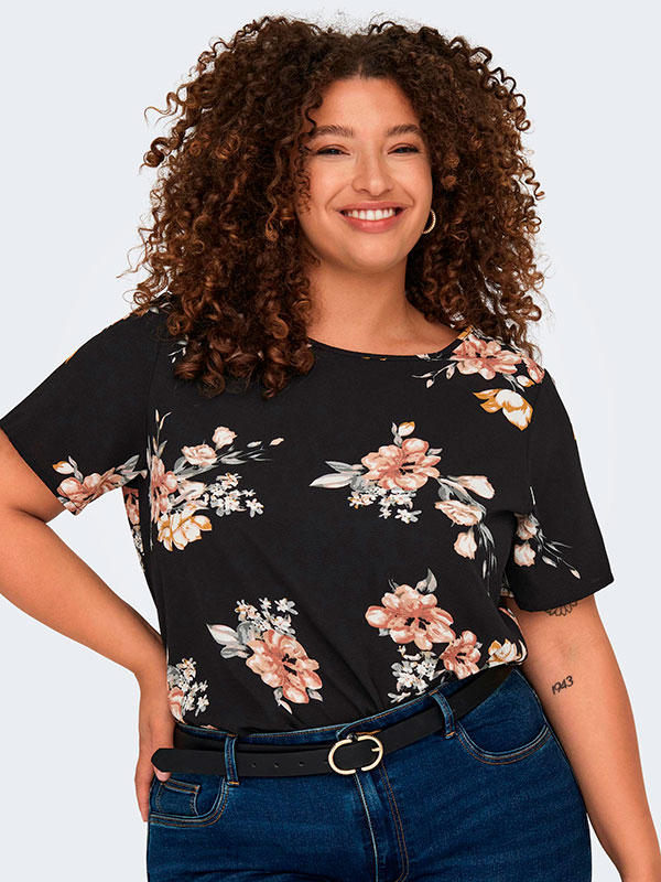 VICA - Svart bluse med blomsterprint fra Only Carmakoma