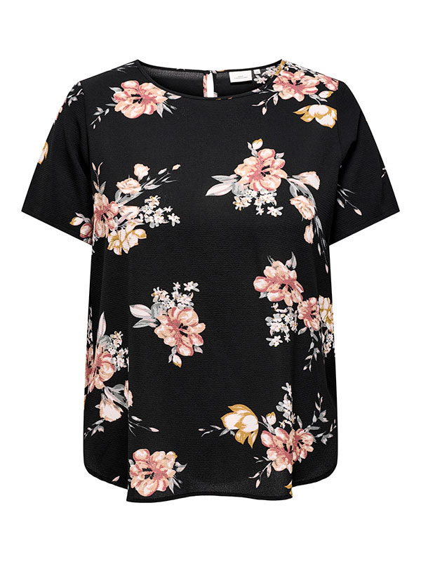 VICA - Svart bluse med blomsterprint fra Only Carmakoma
