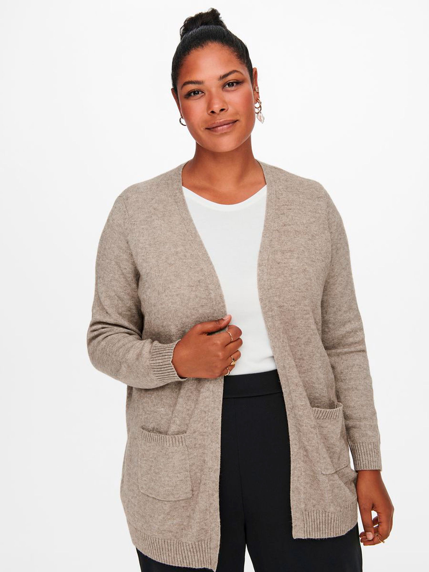  ESLY - Beige strikket cardigan fra Only Carmakoma