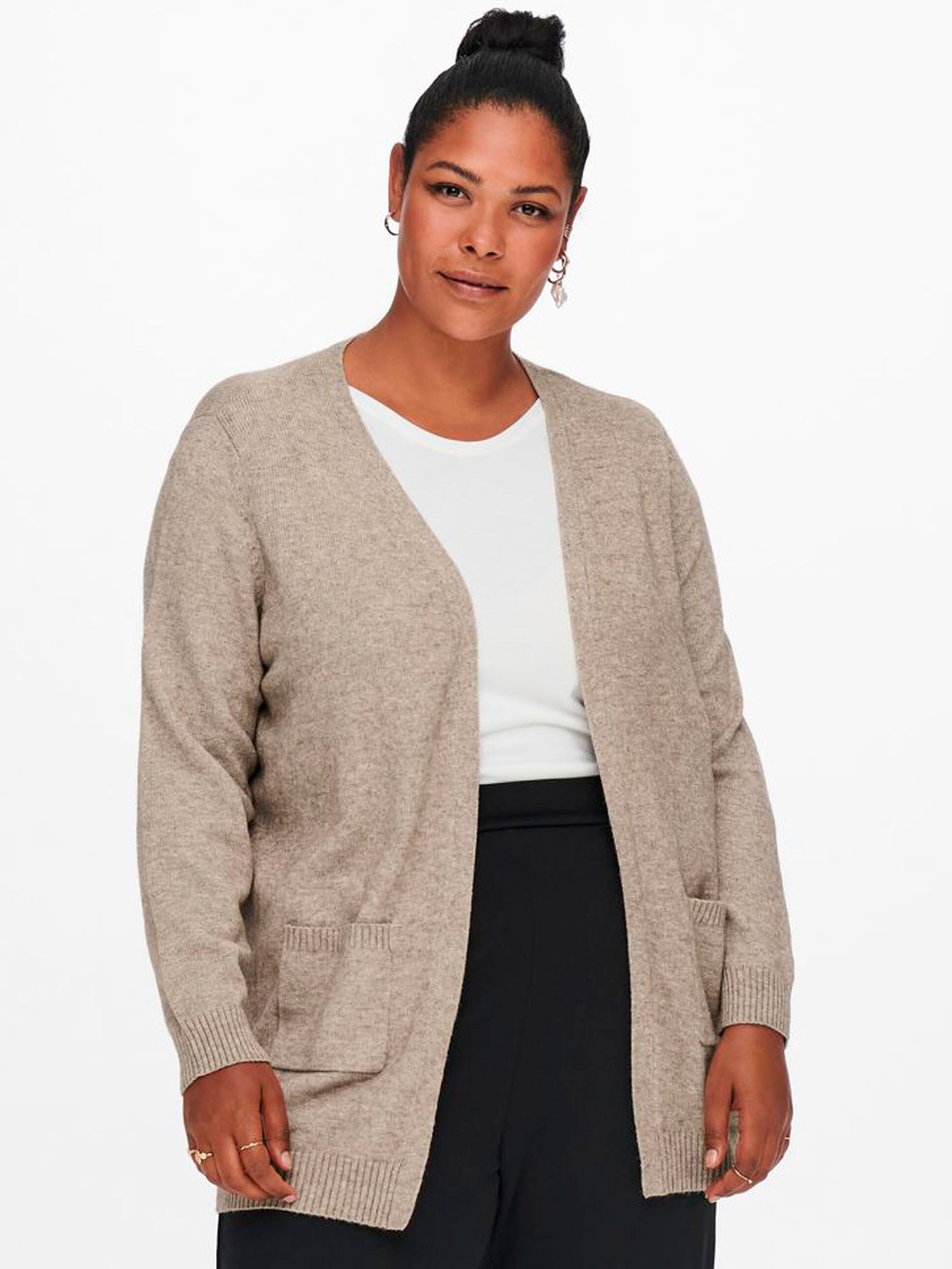  ESLY - Beige strikket cardigan fra Only Carmakoma