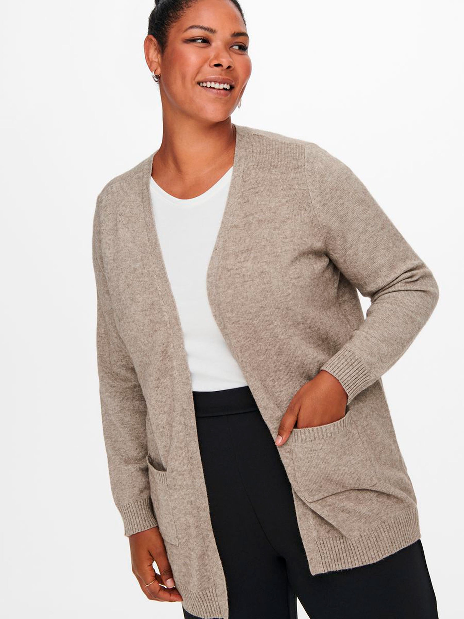  ESLY - Beige strikket cardigan fra Only Carmakoma