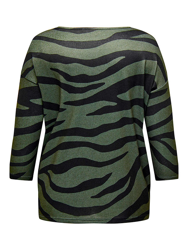 ALBA - Grønn bluse med svart zebra print fra Only Carmakoma