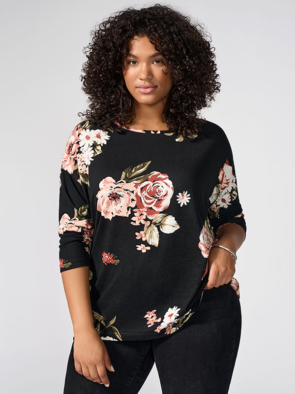 Only Carmakoma ALBA - Svart bluse med blomsterprint