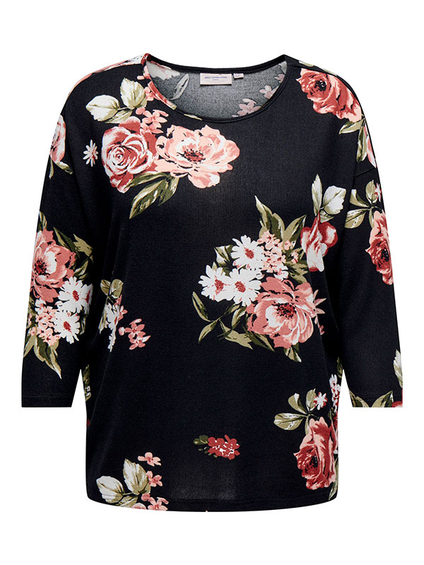 ALBA - Svart bluse med blomsterprint fra Only Carmakoma