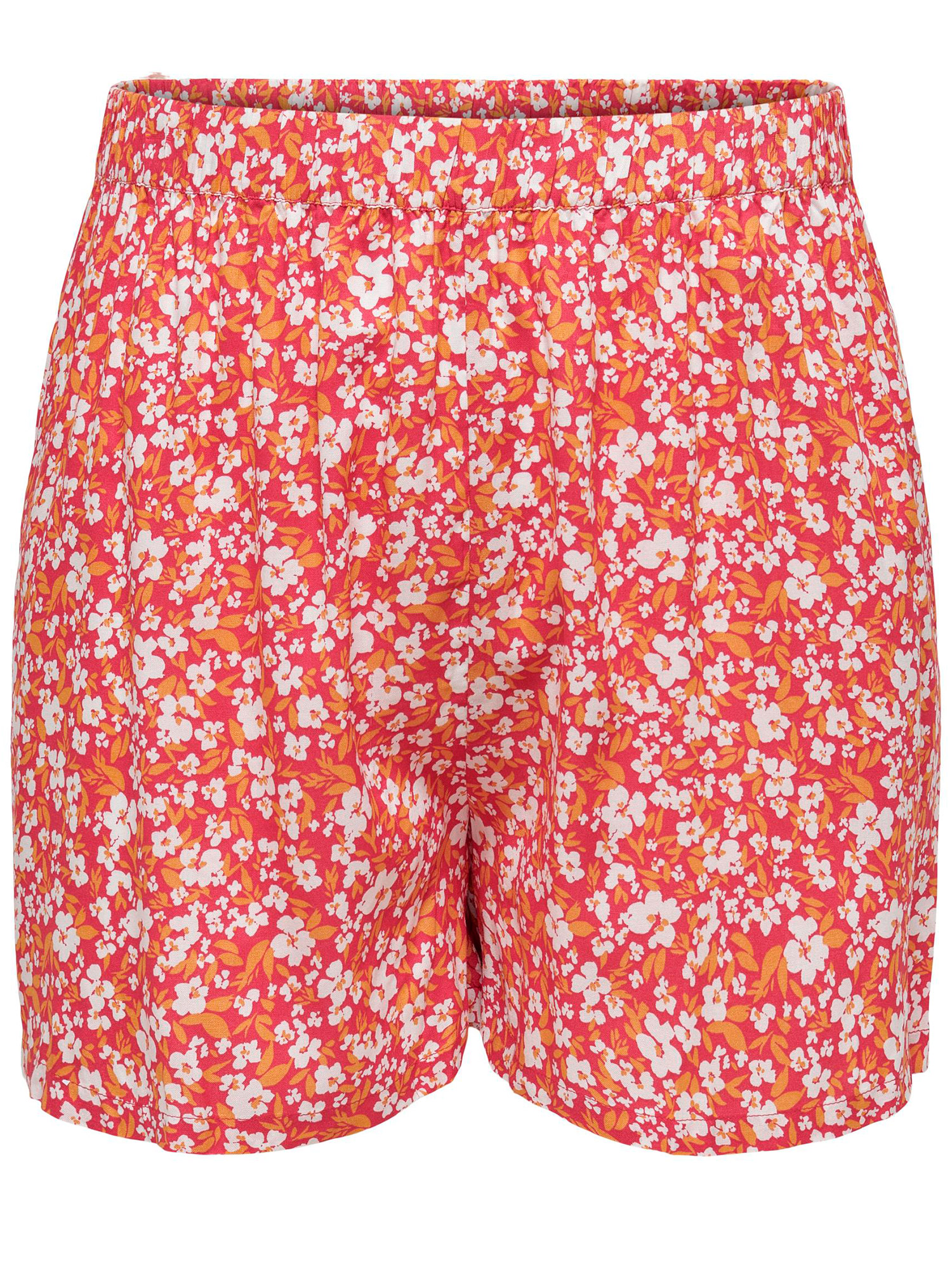 Cartitta - Røde viskose shorts med hvite og oransje blomster fra Only Carmakoma