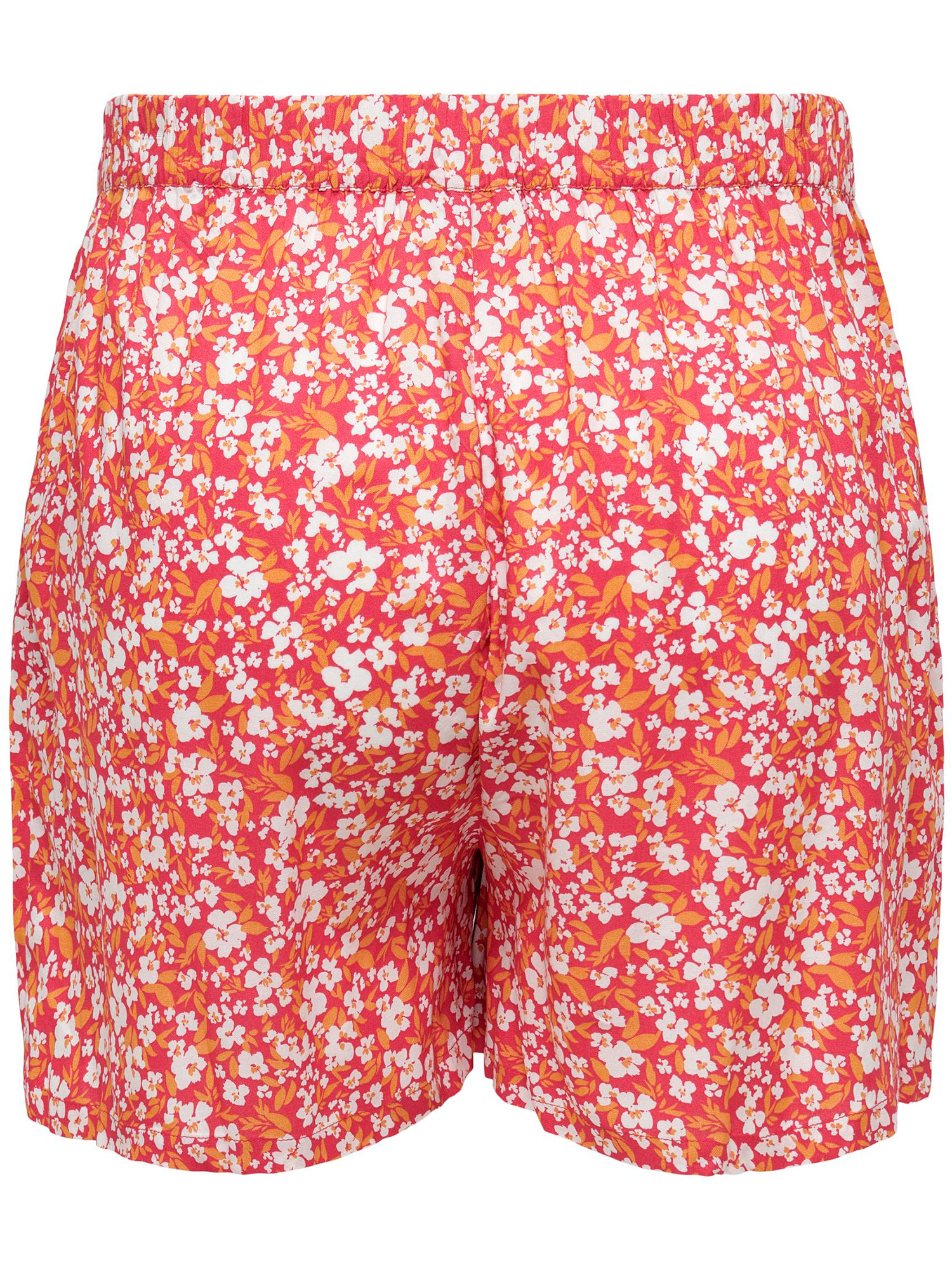 Cartitta - Røde viskose shorts med hvite og oransje blomster fra Only Carmakoma