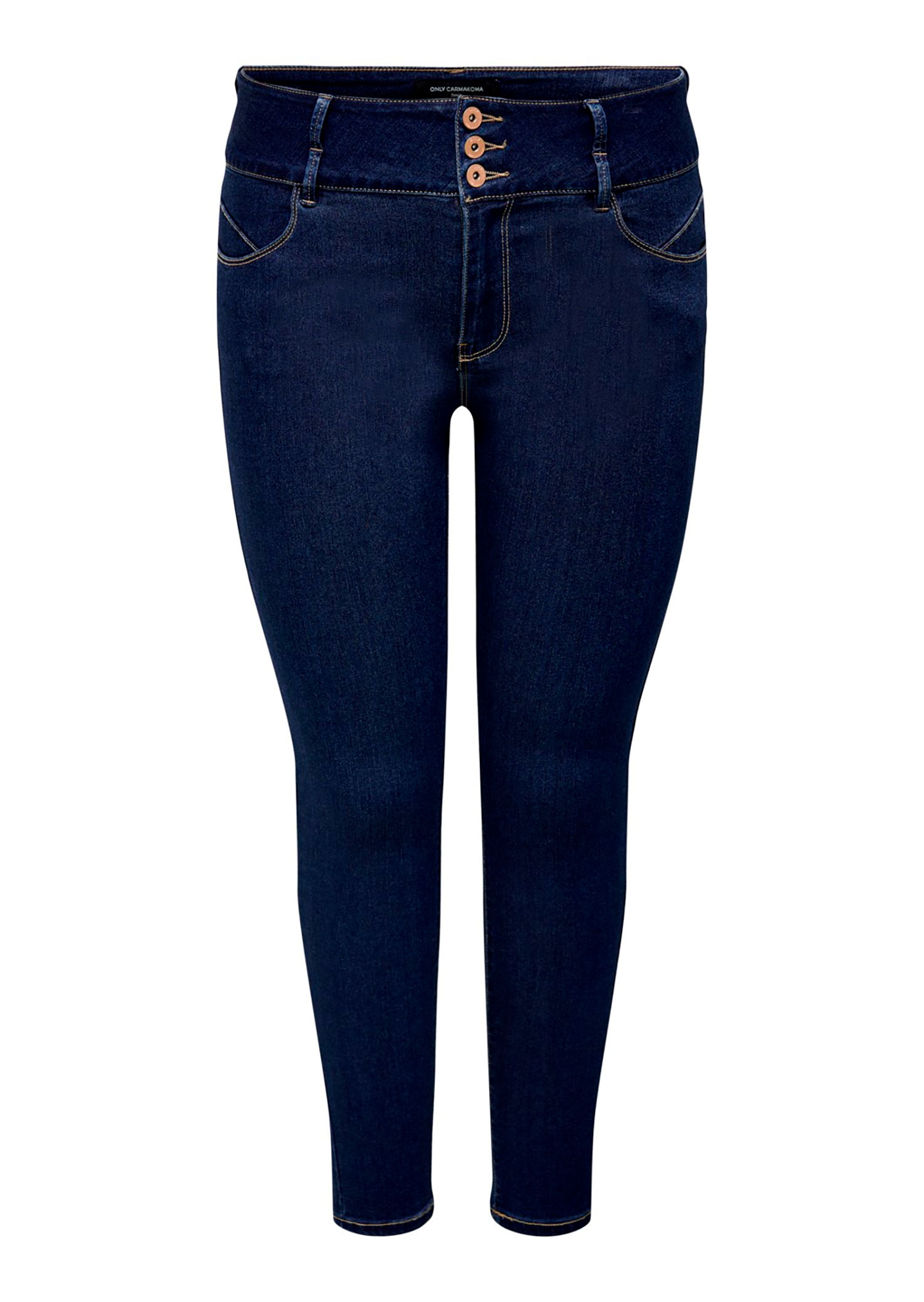 Car ANNA - Mørkeblå super stretch jeans med 3 knapper og smale ben fra Only Carmakoma