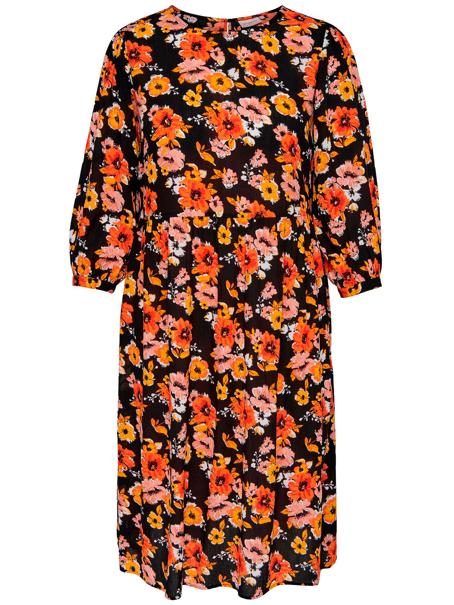 Car FESTI - svart viskose kjole med flotte oransje blomster fra Only Carmakoma