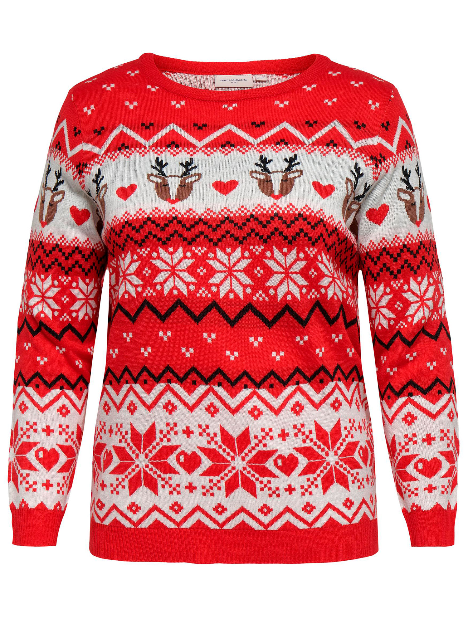 Car XMAS - Rød strikket genser med jule motiver fra Only Carmakoma