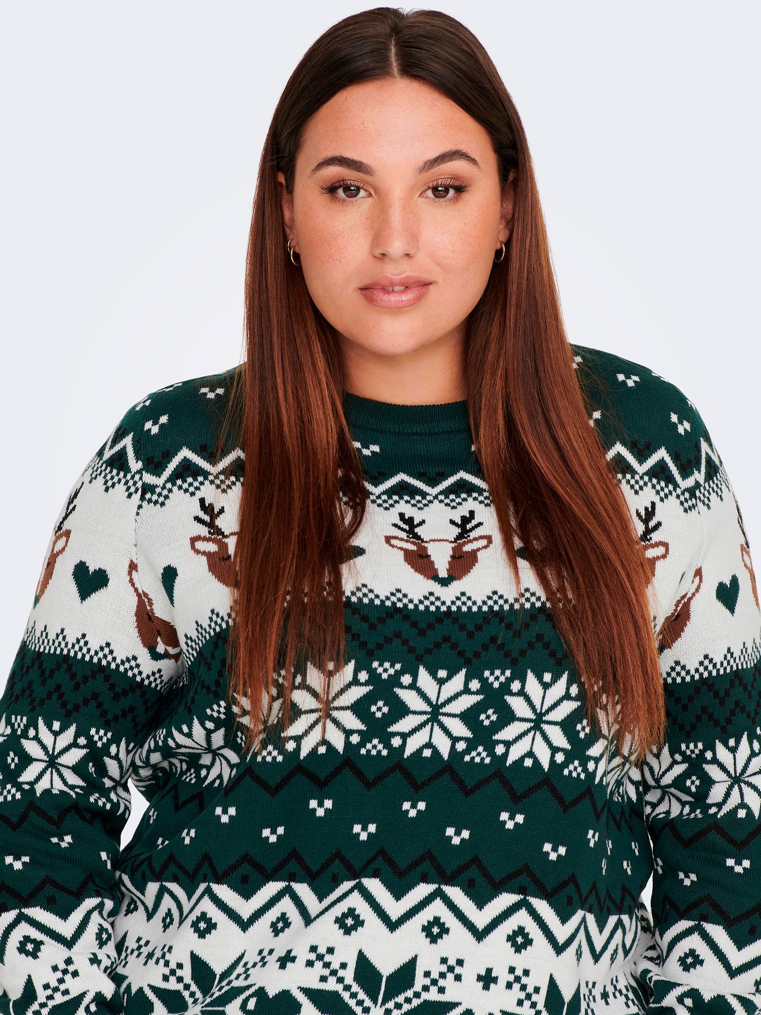 Car XMAS - Grønn strikket genser med jule motiver fra Only Carmakoma