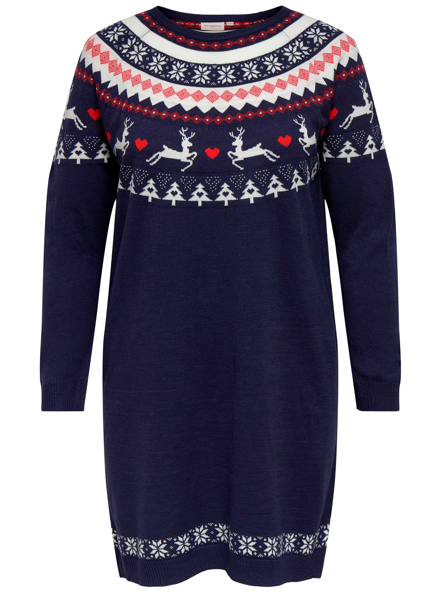 Car SNOW - blå strikket kjole med fint jule mønster fra Only Carmakoma