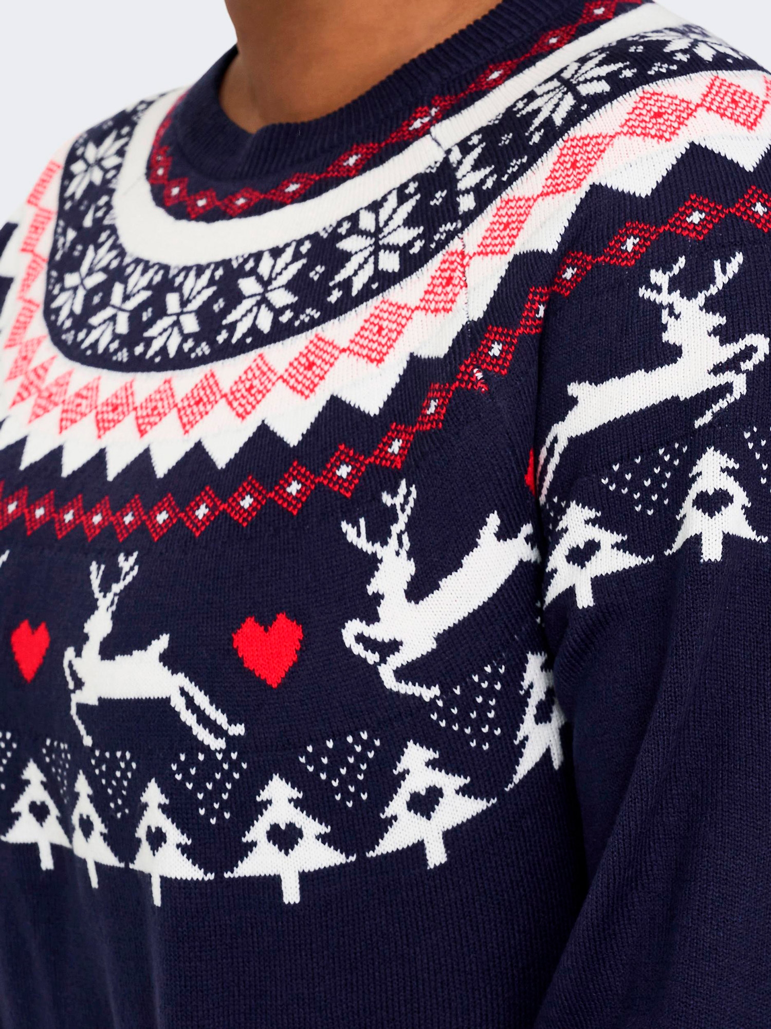 Car SNOW - blå strikket kjole med fint jule mønster fra Only Carmakoma