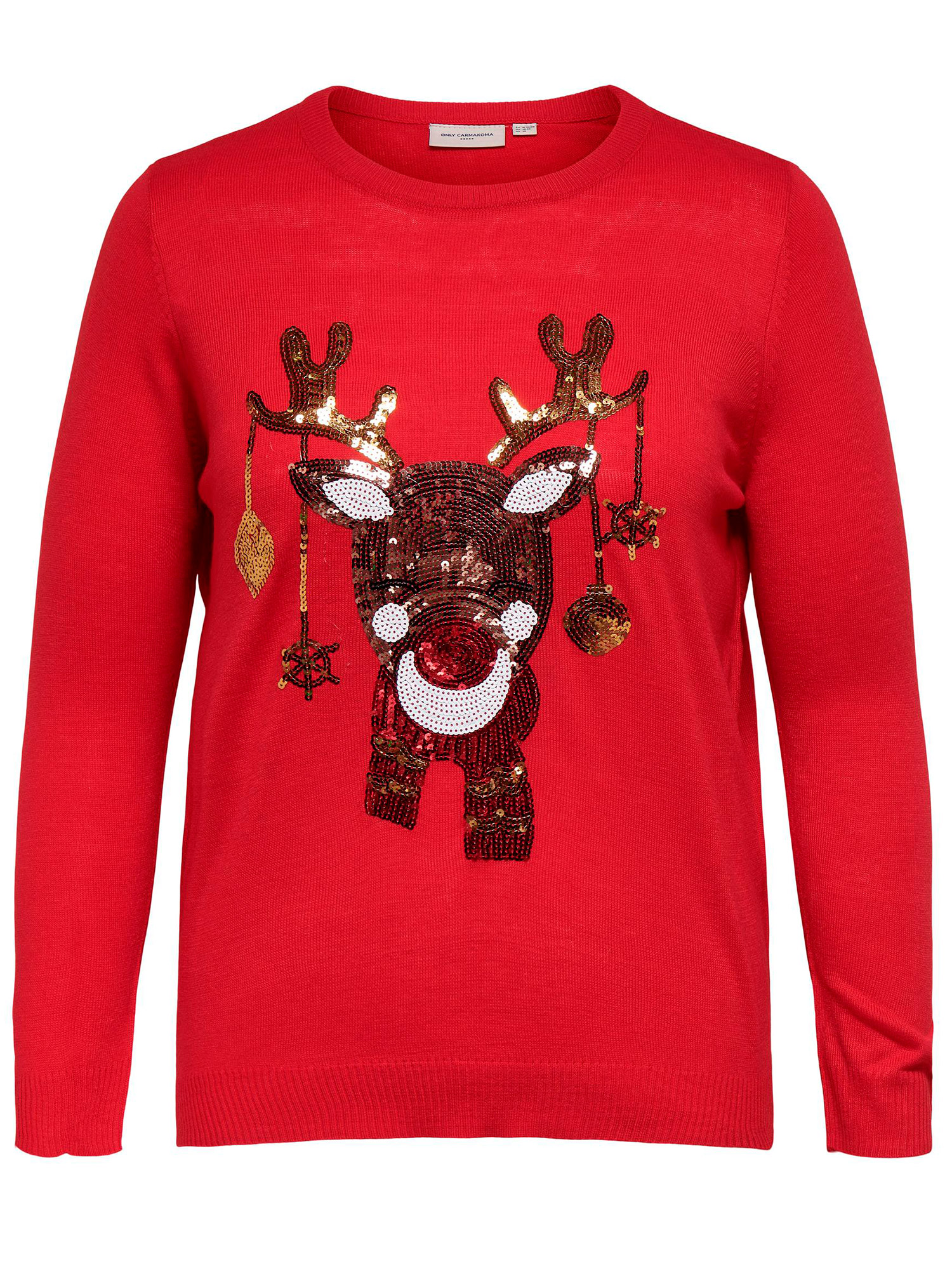 Car JINGLEBELL - Rød strikket genser med jule motiv fra Only Carmakoma
