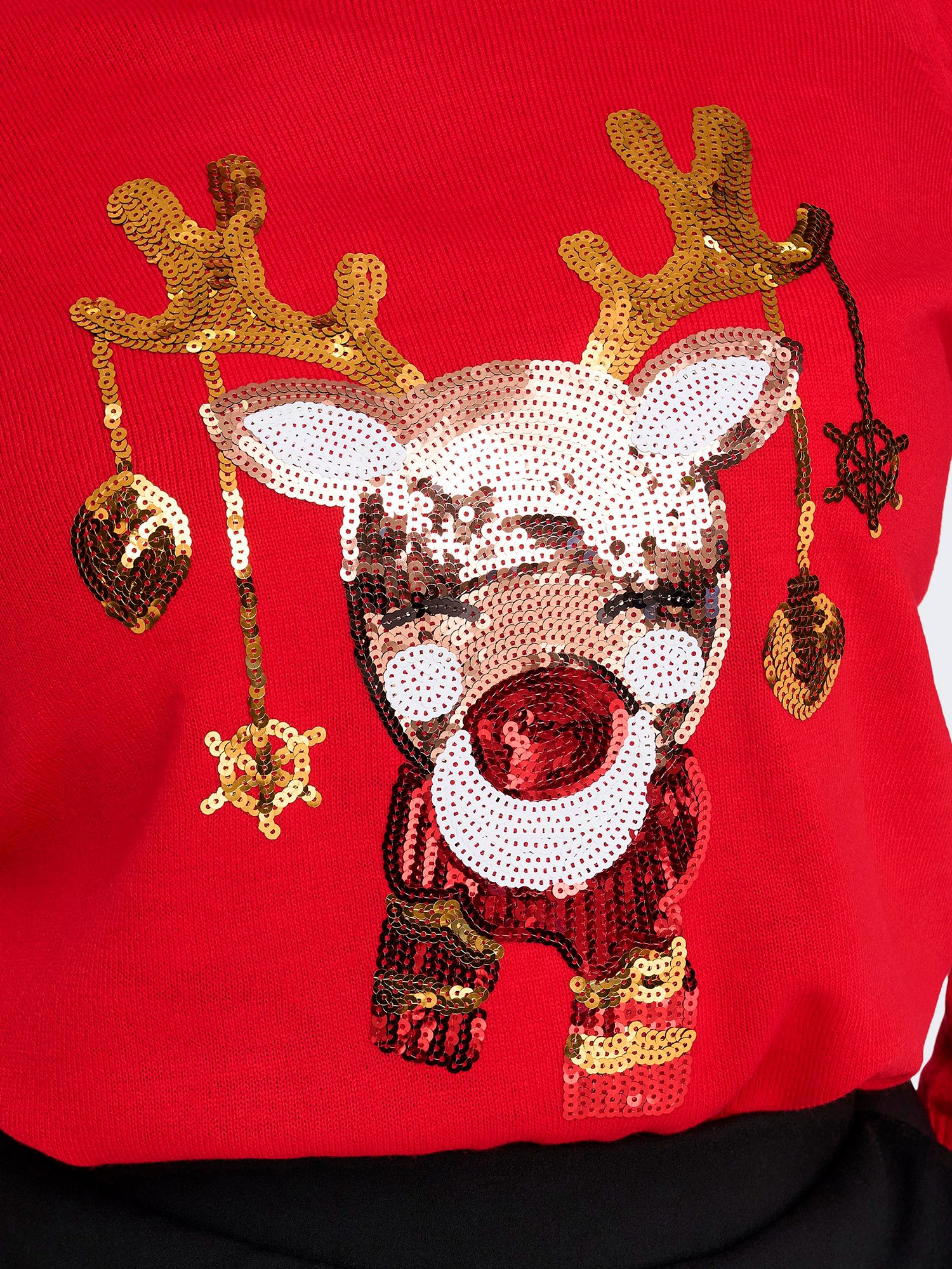 Car JINGLEBELL - Rød strikket genser med jule motiv fra Only Carmakoma