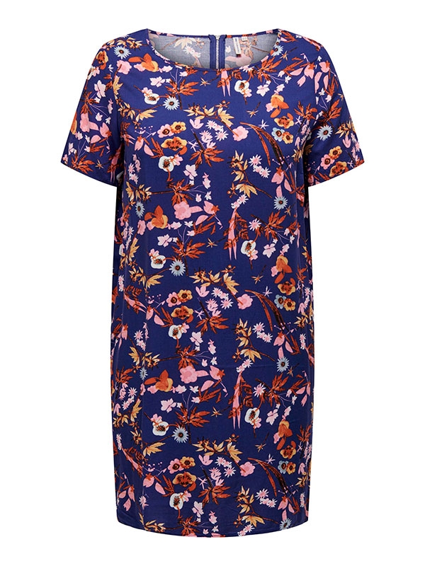  LOLLI LIFE - Marineblå viskose kjole med blomster fra Only Carmakoma