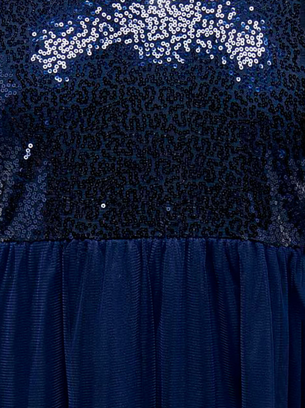 LUNAS - Blå kjole med paljetttopp og skjørt i to lag fra Only Carmakoma