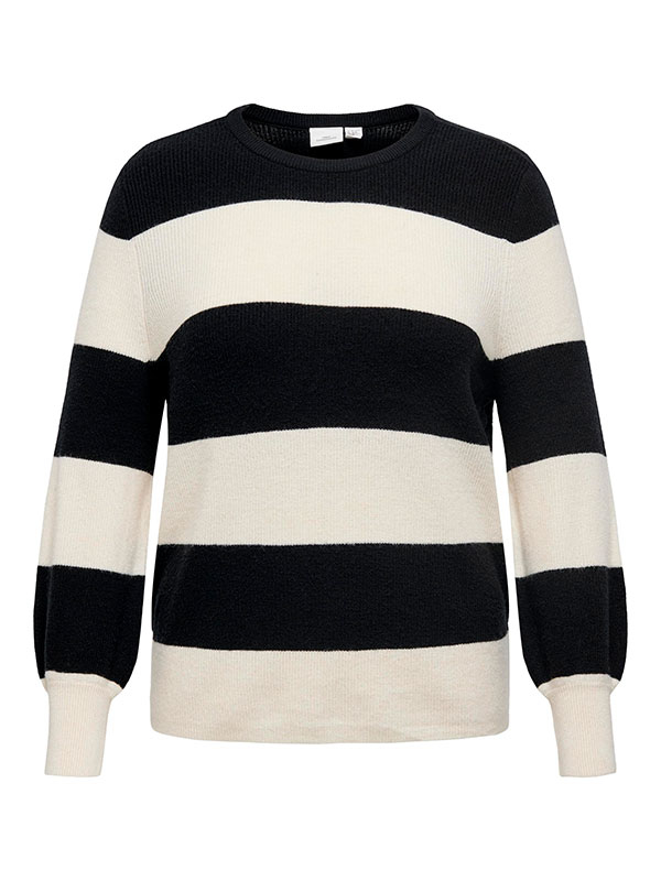 NEW DARIA - Strikket genser med svarte og beige striper fra Only Carmakoma