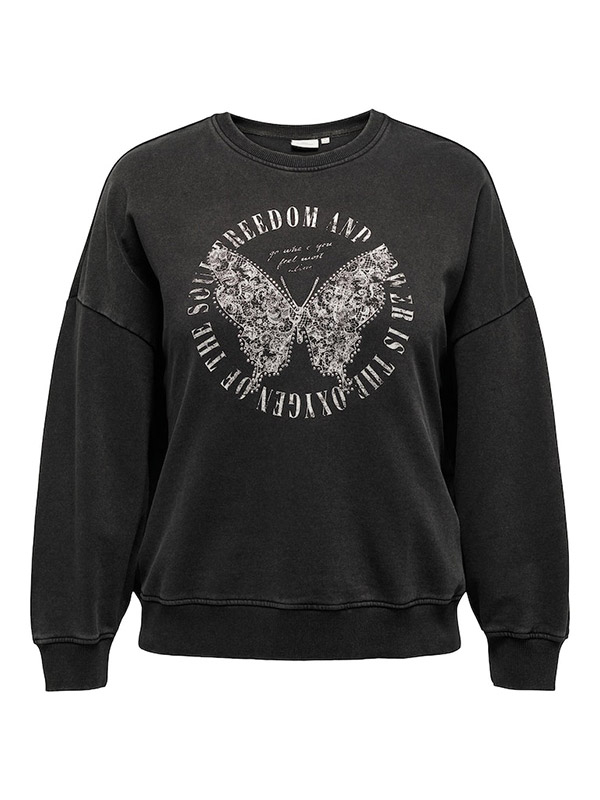 LUCINDA - Svart sweatshirt med sommerfugl print fra Only Carmakoma