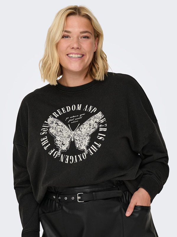LUCINDA - Svart sweatshirt med sommerfugl print fra Only Carmakoma