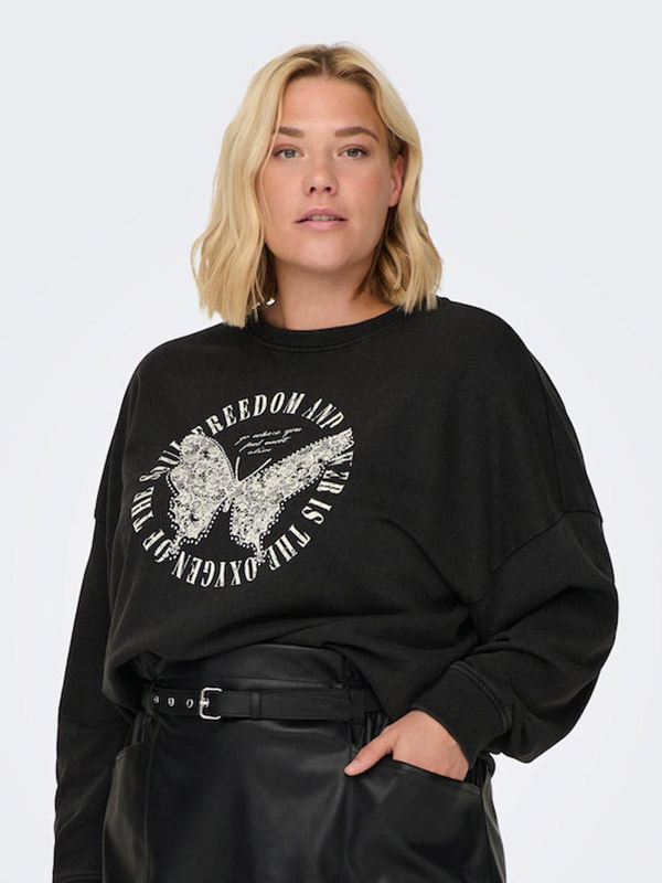 LUCINDA - Svart sweatshirt med sommerfugl print fra Only Carmakoma