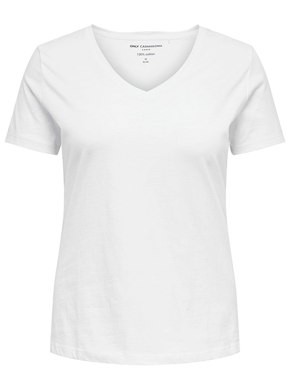 BONNIE - Hvit bomulls t-skjorte med V-hals  fra Only Carmakoma