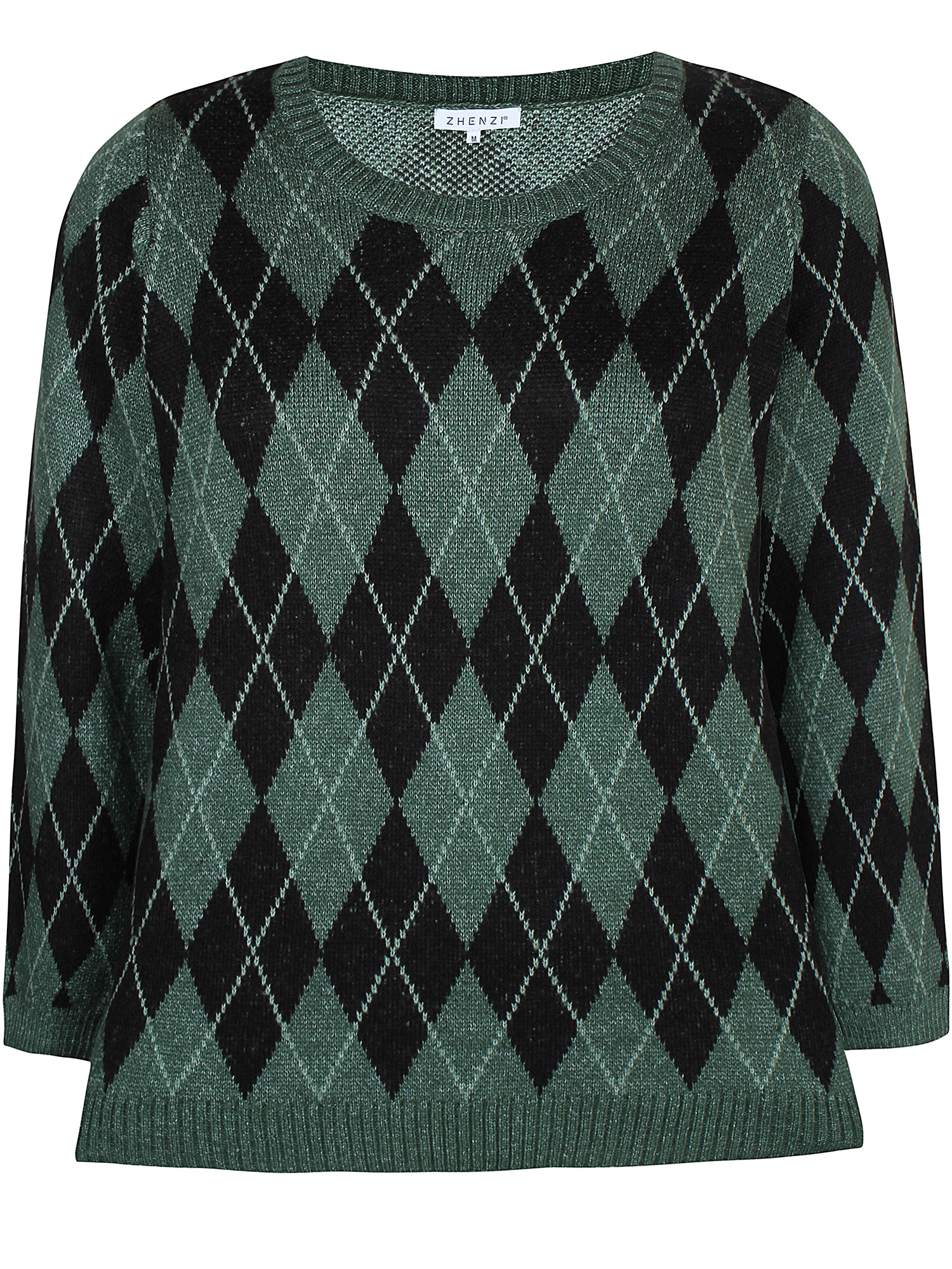 Pave - strikket genser med grønne og svarte ruter fra Zhenzi