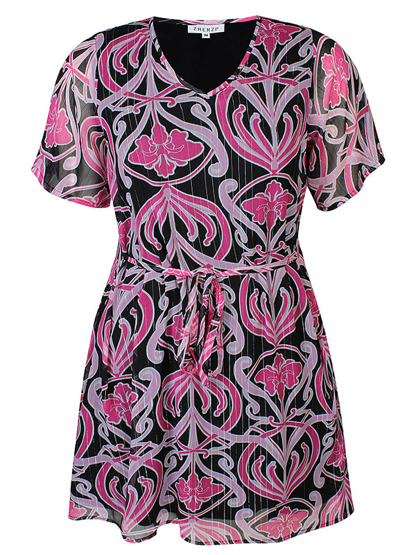 LILIANA - Svart kjole med rosa print og sølvtråd fra Zhenzi