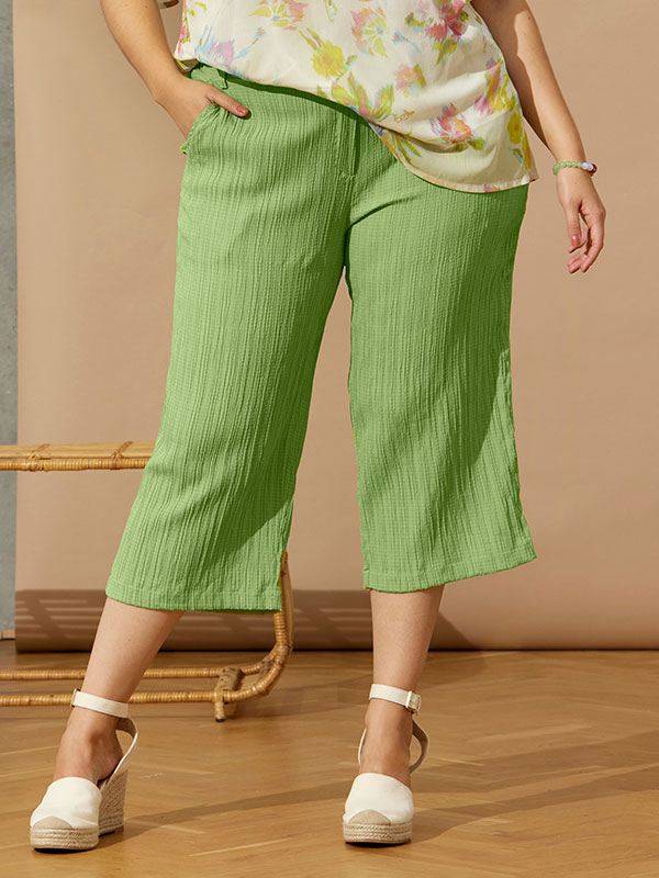 SCARLET - Grønne culotte bukser med stripete struktur fra Zhenzi