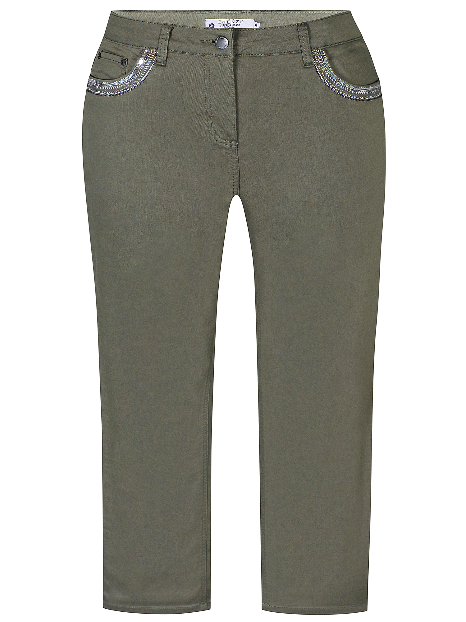 SALSA - Olivengrønne stretch bukser med sølv detalje fra Zhenzi