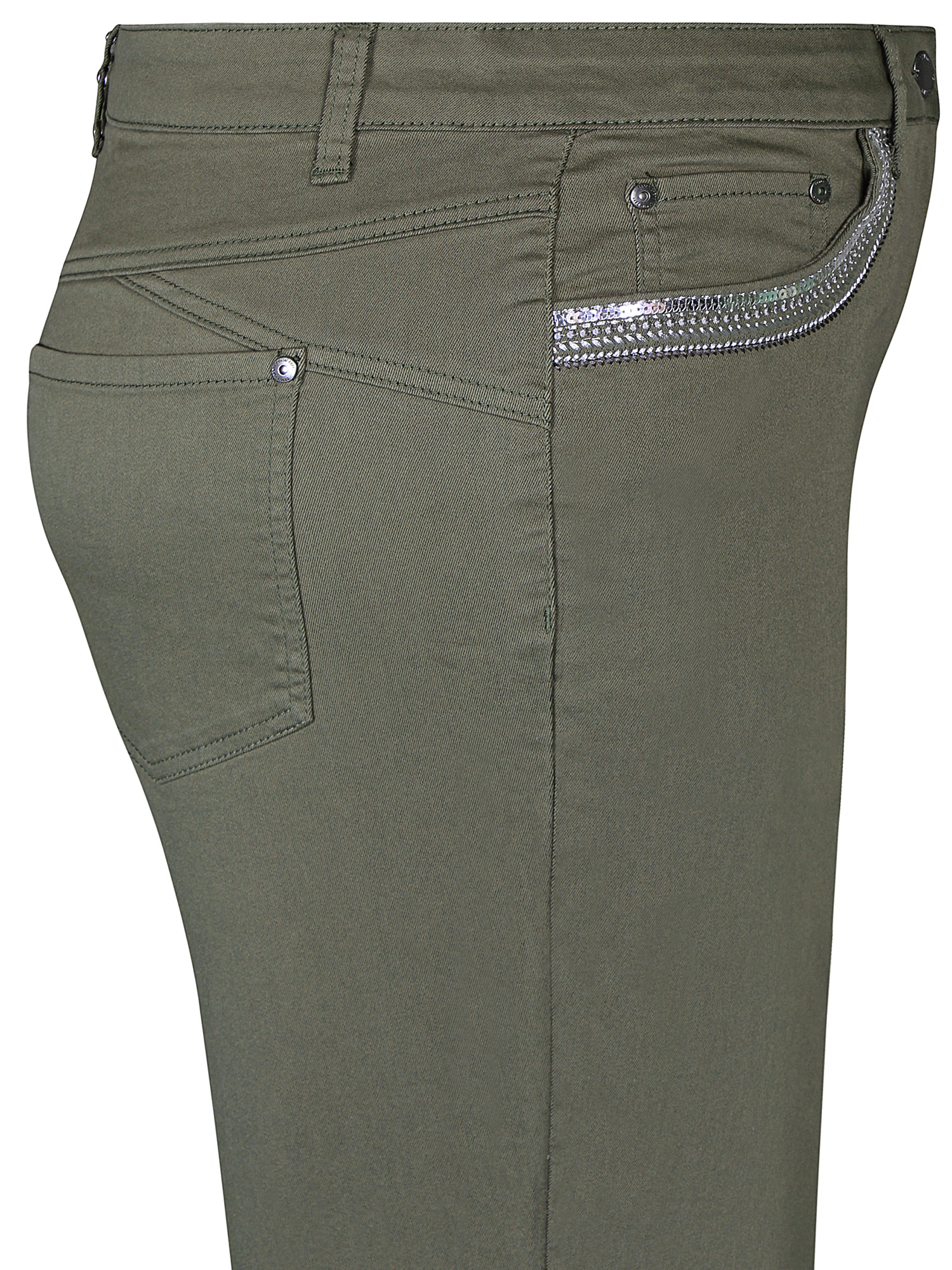 SALSA - Olivengrønne stretch bukser med sølv detalje fra Zhenzi
