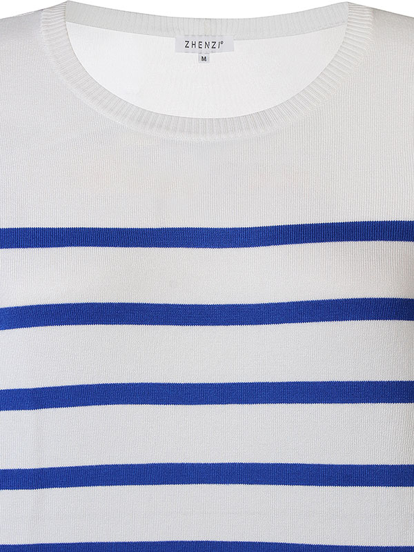 KOGLE - Hvit strik bluse med blå striper fra Zhenzi