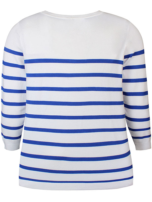 KOGLE - Hvit strik bluse med blå striper fra Zhenzi