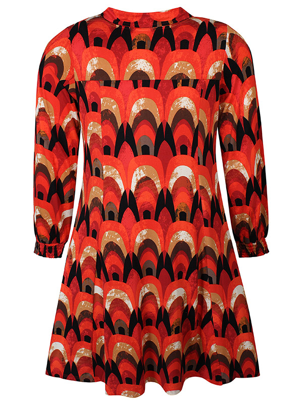 JUSTINE - Kjole med oransje og rødt mønster fra Zhenzi