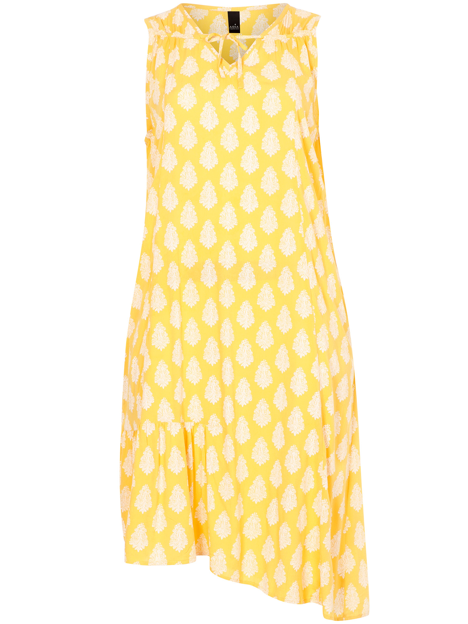 Flott gul viskose kjole med hvitt print fra Adia