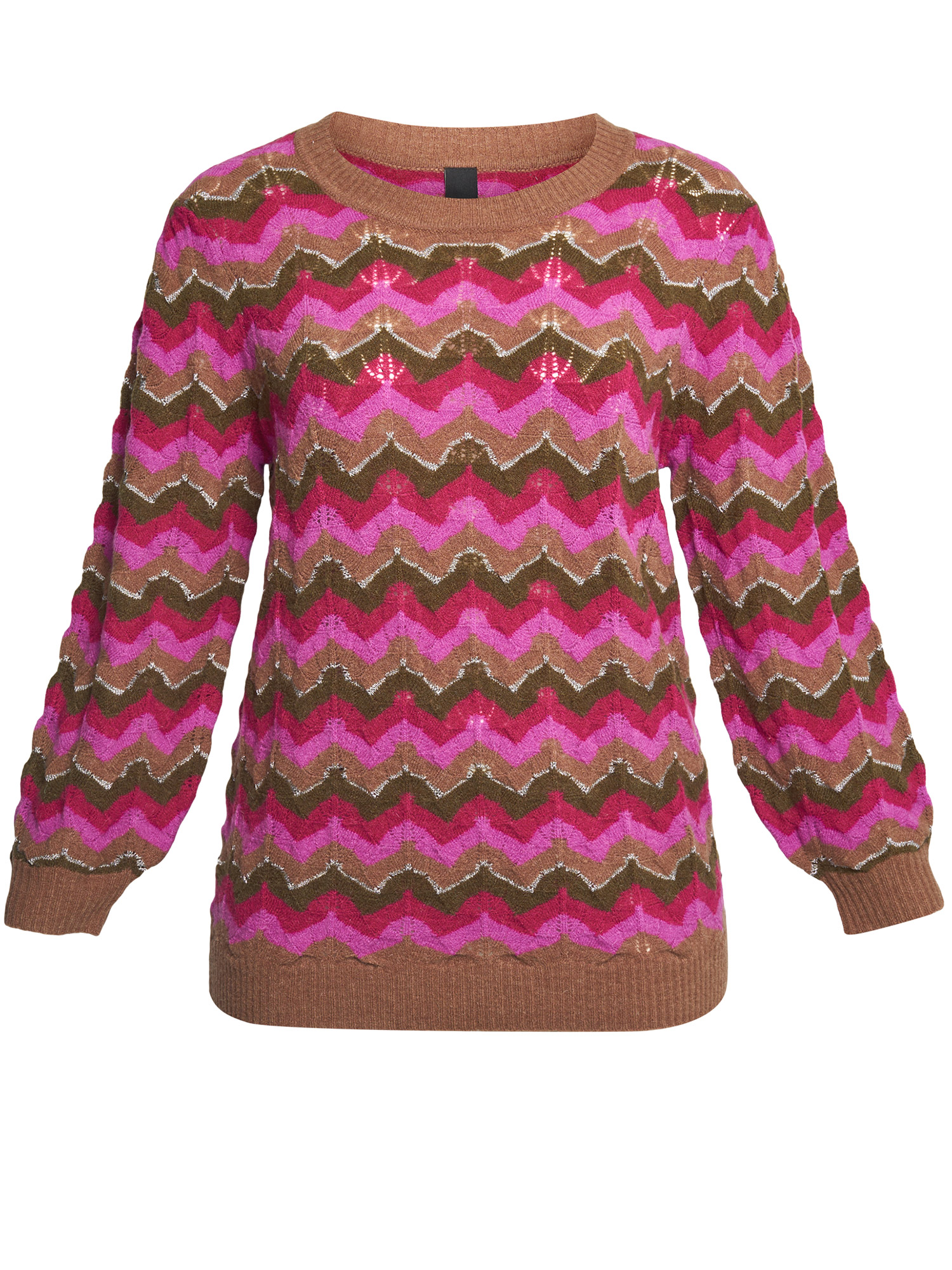 strikket genser med rosa, grønne og sølv bølger fra Adia