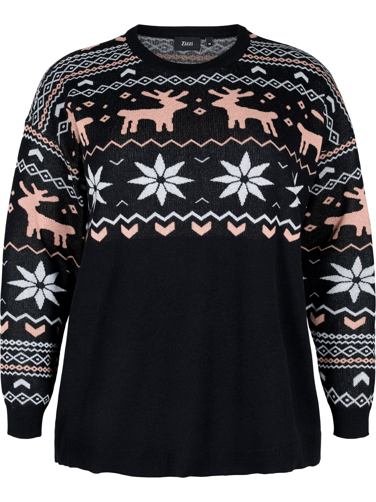 Svart strikket genser med julemønster fra Zizzi
