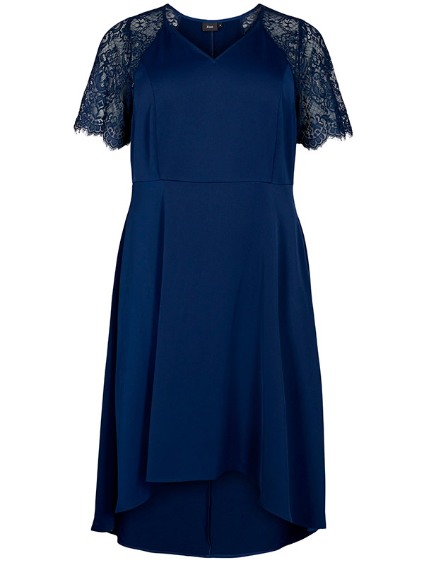 Mørkeblå kjole med blonde ermer fra Zizzi