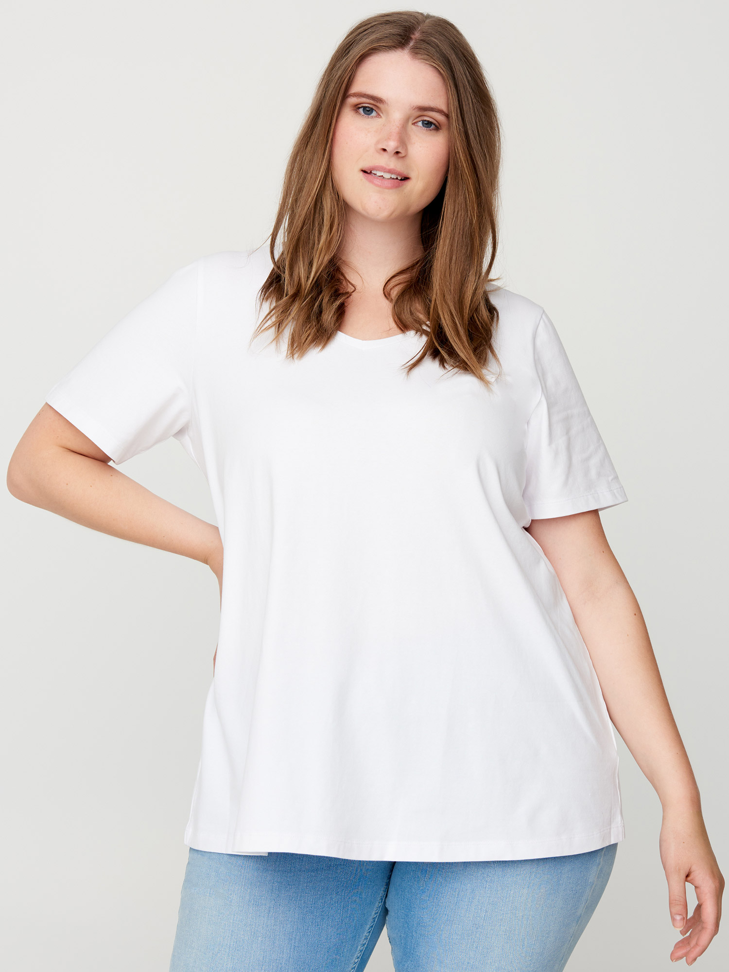 Hvid basis Bomulds T-shirt fra Zizzi