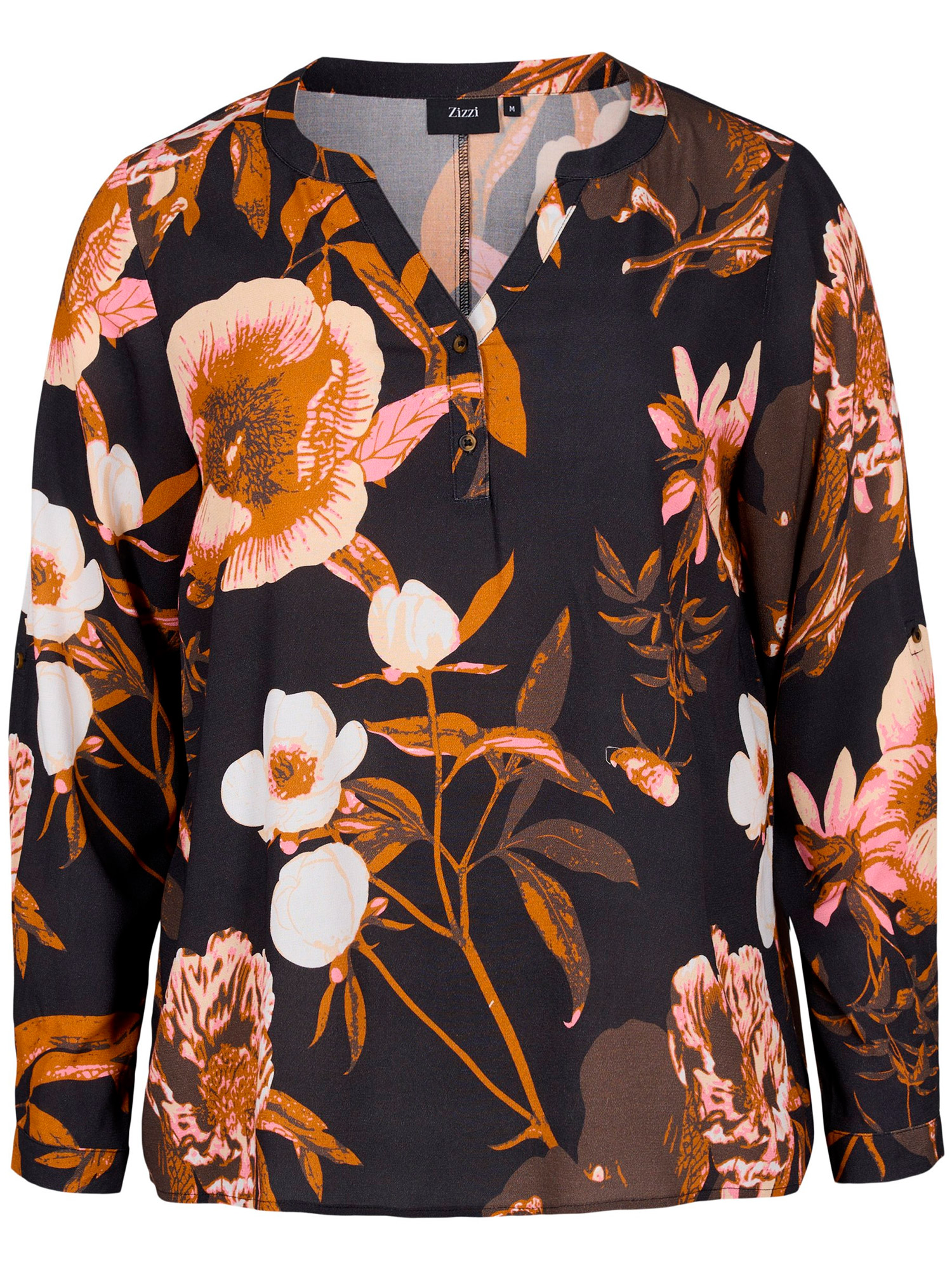 svart viskosebluse med blomster print fra Zizzi