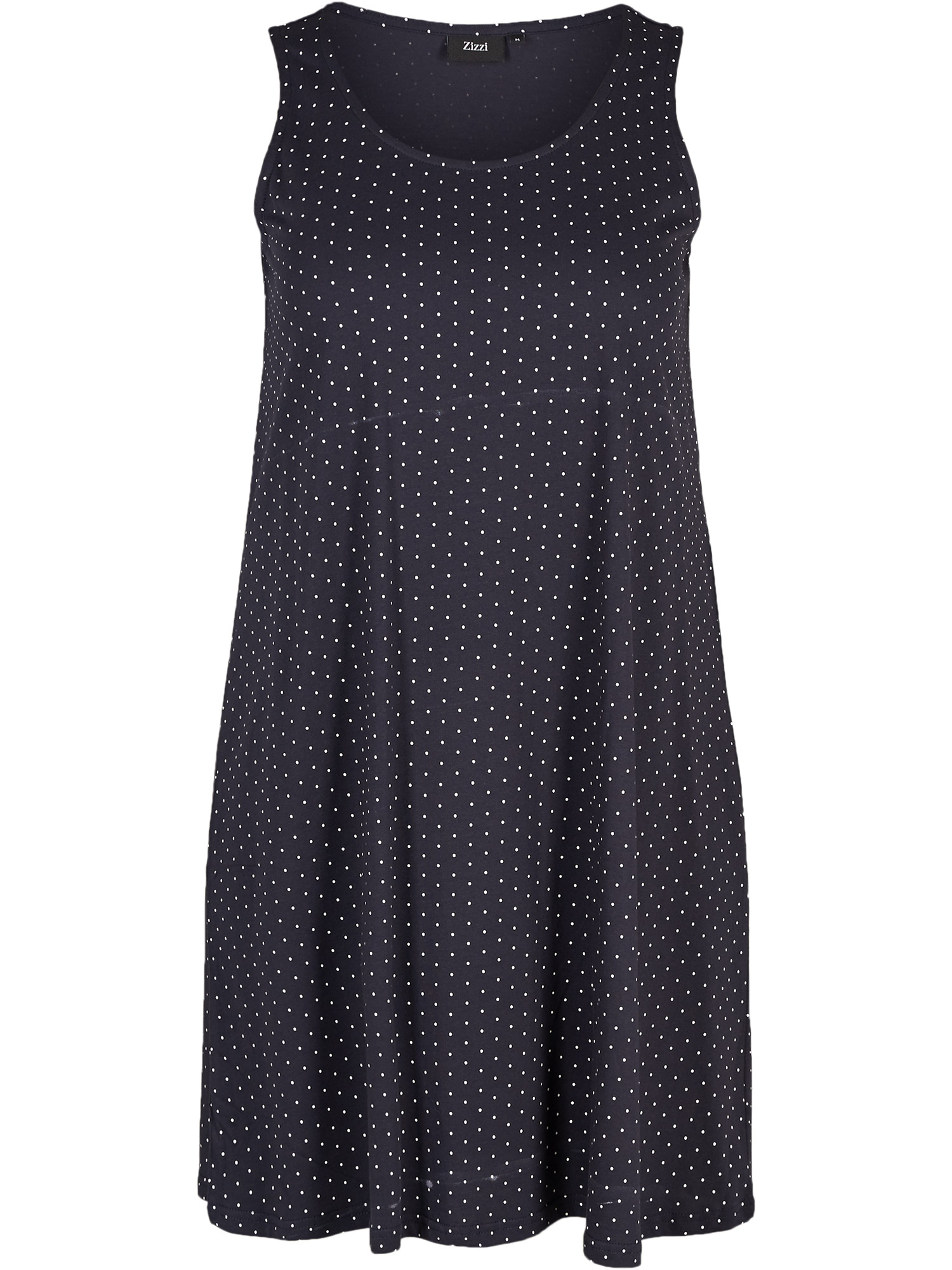 Mørkeblå bomulls kjole med hvite prikker fra Zizzi