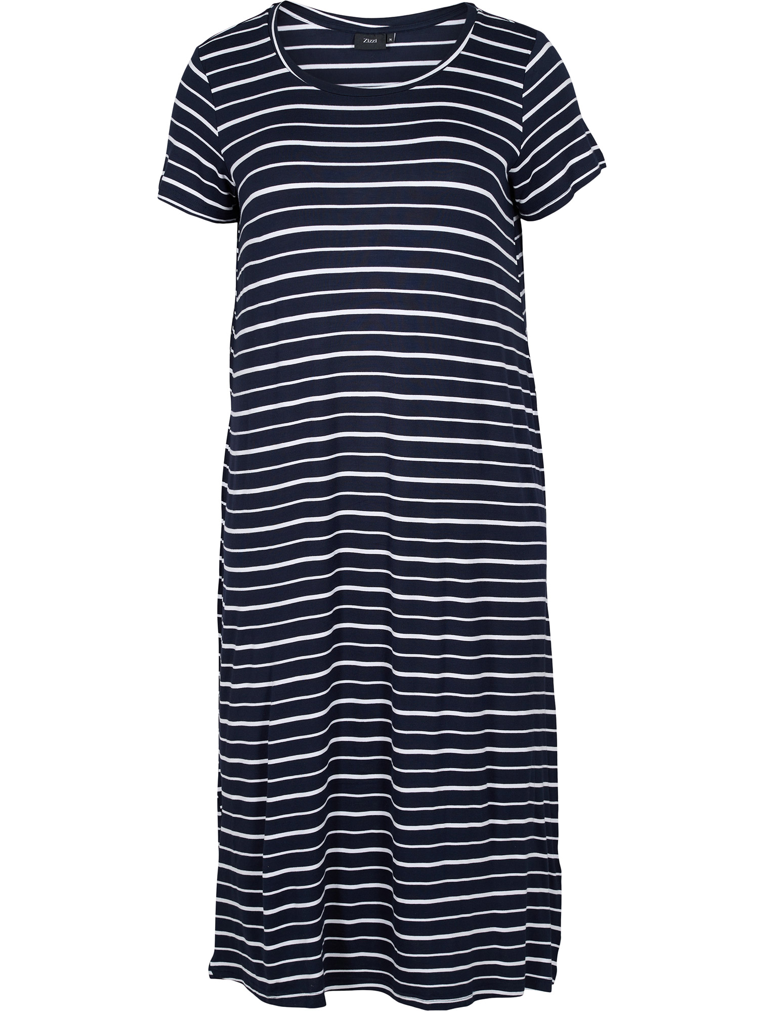 Vfreja - Lang mørkeblå kjole i viskose jersey med hvite striper fra Zizzi