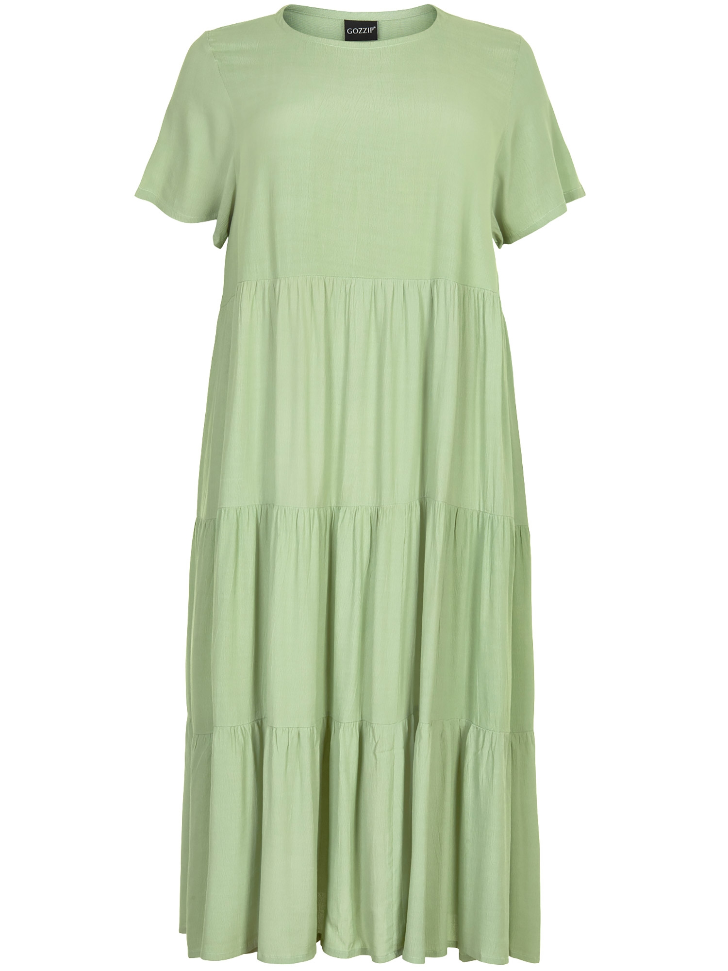 Sussie - lang kjole i lys grønn viskose med volang fra Gozzip