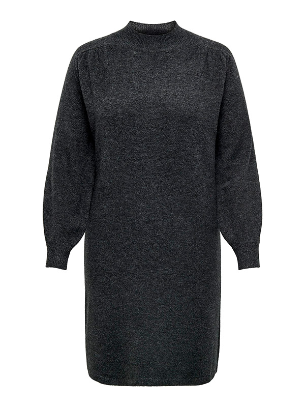 EMILIA - Lang grå strikket kjole med høy hals fra Only Carmakoma